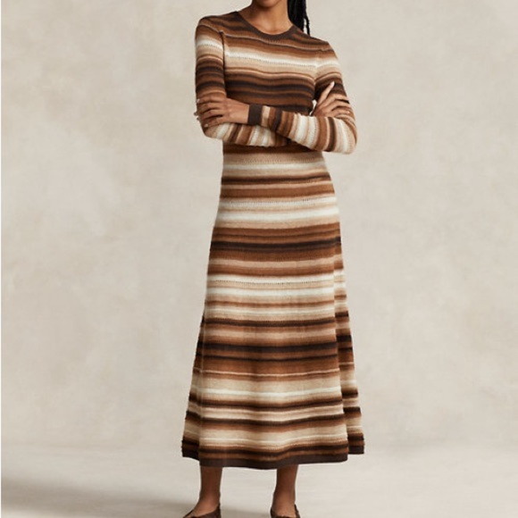 Polo Ralph Lauren Striped Knit Midi Sweater Dress Wool Alpaca Blend Women’s XXL - Picture 1 of 14